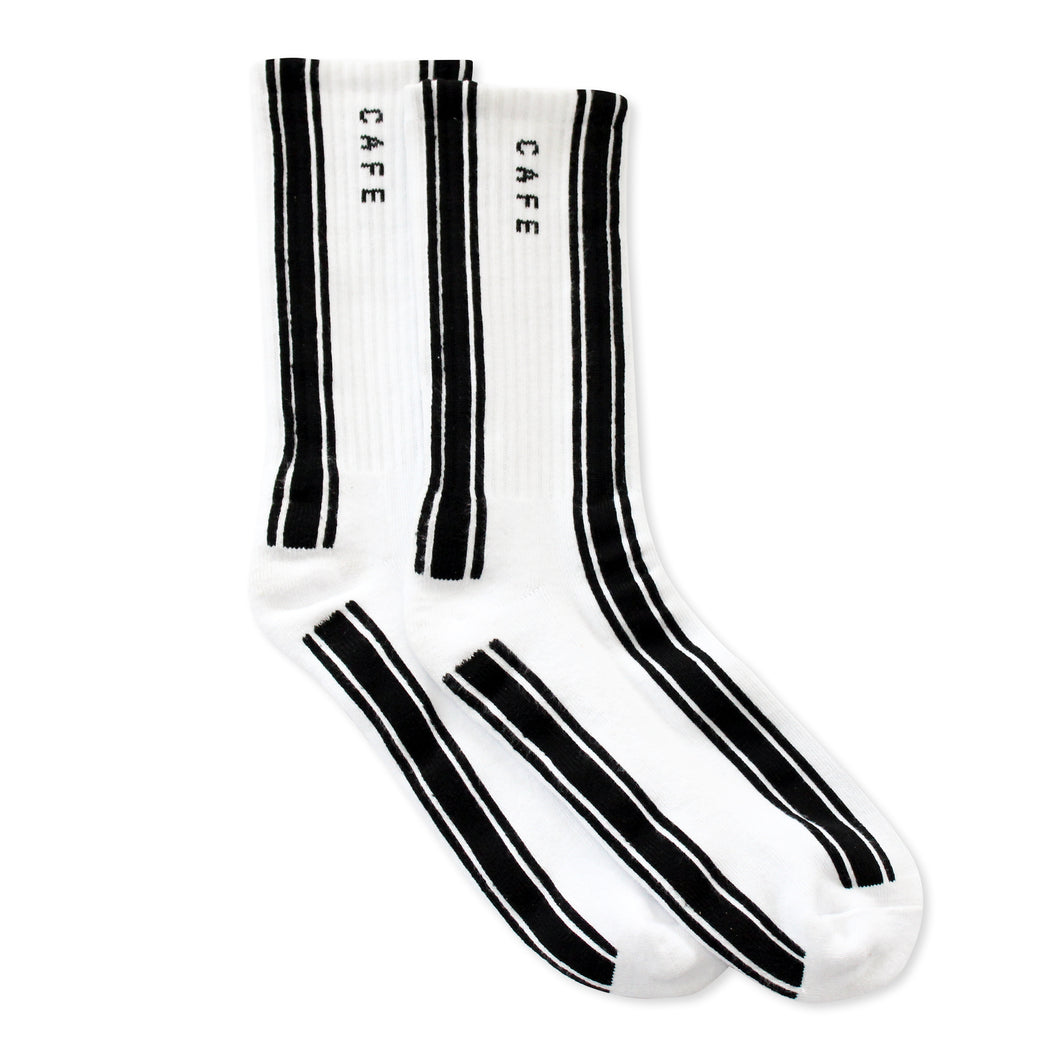 Cafe 'Stripe' Hi Sock - (White/ Black)